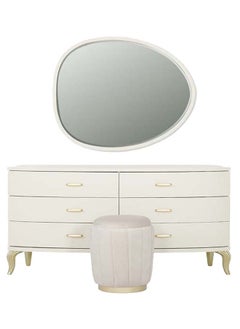 Buy Adele Dresser with Mirror & Stool, White in UAE