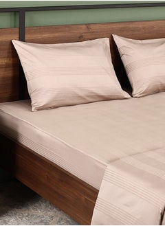 Buy Supreme Dobby Stripes King Fitted Sheet Set, Taupe – 180x200 cm, 450 TC in UAE