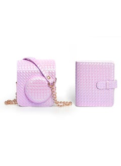 اشتري Camera Case for Fujifilm Instax Mini 12 Instant Camera, PU Leather Glitter Woven Camera Bag with Shoulder Strap & 64 Pockets Mini Photo Album- Purple في الامارات