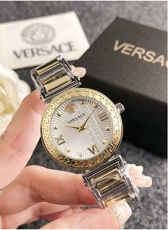 Buy Versace Women's Cubic Zirconia Classic Fashion Round Quartz Watch with Gold and Silver Splicing Stainless Steel Strap 32MM Gift in UAE