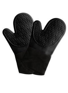 Buy Black Silicone Oven Mitts Waterproof Heat Resistant BBQ Baking Gloves Long Oven Mitt Pot Holders for Kitchen Cooking Baking Grilling in UAE