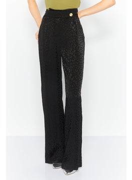 Buy Women Regular Fit Animal Print Asymmetric Fastening Wide Leg Pants, Black in UAE