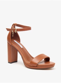 Buy Women's Solid Ankle Strap Sandals with Block Heels and Buckle Closure in UAE