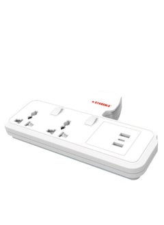 Buy Multiple cord Extension Set Overload Protector Electric Charging Lead 2 Way Ac Output with 2 USB and 1 USB-C Port Anti-Fire 750⁰C, 13A Heavy Duty Charging Station- White in UAE