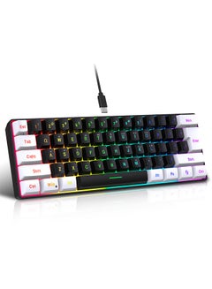 Buy 60% Wired Gaming Keyboard, RGB Backlit Ultra-Compact Mini Keyboard, Waterproof Small Compact 61 Keys Keyboard (White-Black) in Saudi Arabia