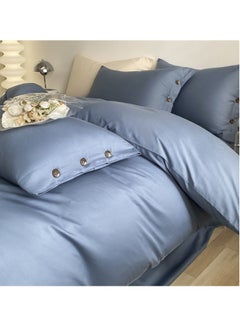 اشتري Bed Cover Set, Soft Luxurious Pure Bedsheet Set, Long-staple Cotton Simple Solid Color Bed Sheet Quilt Cover Bedding Twill Cotton Set,( blue, 2.0m bed sheet four-piece set) في الامارات