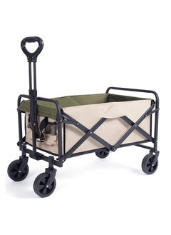 Buy Camping Wagon, Foldable Outdoor Wagon Cart with 360° Steering Wheels, Beach Wagon Camping Cart for Garden, Shopping, Beach, Camping, 220lbs Capacity, Beige + Olive Green in UAE