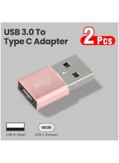 Buy 2-Pieces USB-A to Type-C Converter OTG Adapter With Advanced USB 3.0 Technology Supporting Data Transfer And Charging Rose Gold in UAE