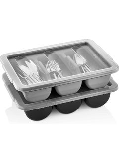 Buy Cutlery Box Tray With 6 Compartments - Grey Polypropylene Bpa-Free in UAE