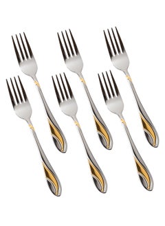 Buy Set of 6 stainless steel eating forks with golden decor in Saudi Arabia