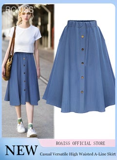 اشتري Women's Fashion Versatile Denim Skirt Soft Lightweight Elastic Waist Design High Waisted A-Line Skirt في السعودية