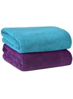 Buy 2-Piece Microfiber Gym Towel/Hand Towel/Face Towel/Car Cleaning Towel 50x90 cm Sky Blue/Purple in UAE