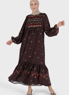 Buy Balloon Sleeve Printed Tiered Dress in UAE