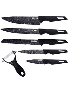 Buy 6Pcs Chef Kitchen Knife Set, Wheat Spot Stainless Steel Kitchen Knives w/Vegetable Peeler, Non-stick Sharp Blades w/Safe & Sturdy Handles for Slicing Dicing Chopping Paring Cutting (Black) in UAE