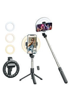 اشتري Selfie Stick with 6" Ring Light, Tripod and Phone Holder, 3 in 1 Portable LED Fill Light Selfie Stick Tripod, Dimmable 3 Colors for Smartphones with Wireless Bluetooth Remote Control في الامارات