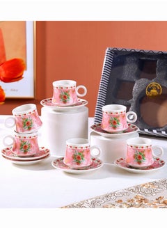 Buy 12-pieces Set Of Floral Ceramic Coffee And Tea Cups, Equipped With 6 Plates And 6 Coffee Cups in UAE