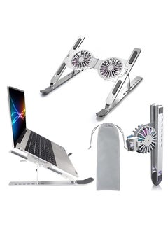 Buy Adjustable Laptop Stand with USB Cooling Fan Computer Stand with Heat Vent, Foldable Sturdy Aluminum Laptop Riser in Saudi Arabia