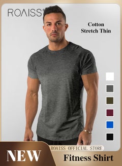 Buy Summer Fitness Short Sleeved T Shirt for Men Casual Breathable Cotton Top Quick Drying Slim Fit Tees in UAE