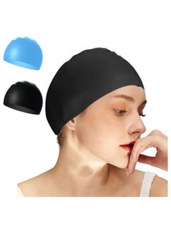 اشتري 2 قطعة من قبعات السباحة من السيليكون بمرونة عالية لحماية الرأس، توفر قبعات السباحة المصنوعة من السيليكون المتين للماء إحكاماً جيداً في السعودية