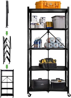 Buy 5 Tier Foldable Storage Shelves for Kitchen Rack No Assembly Shelving On Wheels Rolling Cart Garage Bathroom BooK Organizer Unit J030 in Saudi Arabia