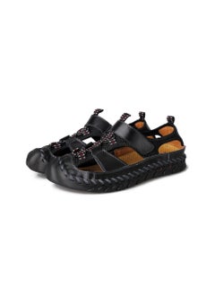 Buy Men Cowhide Sandals Black in Saudi Arabia