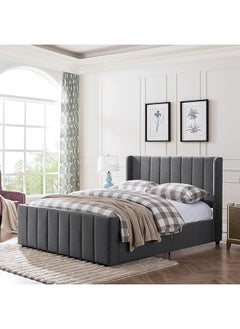 اشتري Riley Fully-Upholstered Bed 180x200cm King size Bed in Grey Color في الامارات