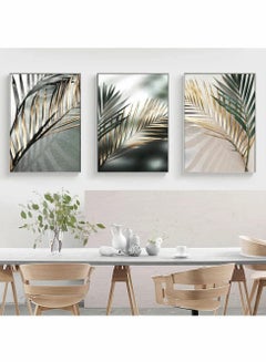 Buy Golden Palm Leaf Plant Canvas Painting, Botanical Nordic Wall Art Poster 50X70Cm, 3Pcs in UAE