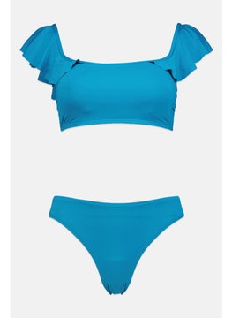 Buy Women 2 Pieces Plain Bikini Set, Teal Green in UAE