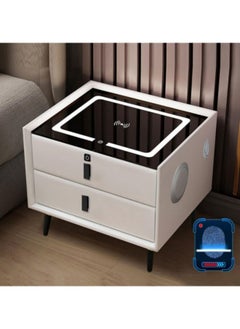 Buy Smart Nightstand,Fingerprint Lock Nightstand,2 Nightstand Drawer,Wireless Charging Station+3 Colors LED Ligth+Fingerprint+USB Port+Bluetooth Speaker,50x40x46cm, White in Saudi Arabia