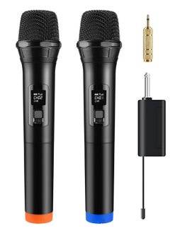 اشتري 2 pack Wireless Unidirectional Microphone HAndheld Mic With Receiver 1/4 Output For Conference/Weddings/Church/Stage/Party/Karaoke, (Duel Cordless) (Black) في الامارات