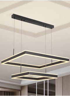 اشتري Classic Chandelier Living Room Modern Large Black 60cm 2 Layer Square Shape Chandelier Light Suitable for Dining Room Table and Bedroom,Adjustable Color Temperature Acrylic في الامارات