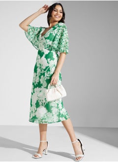 Buy Floral Flutter Sleeve Dress in UAE