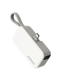 Buy Momax 1-Power Mini Battery Pack 5000 mAh Power Bank [20W] with Built-in USB-C PD Cable - White in UAE