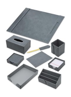 اشتري FIS Executive Desk sets Bonded Leather Grey Set of 9 Pieces FSDSEXB221GY في الامارات