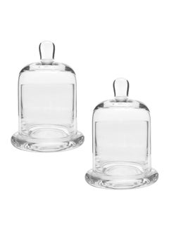 Buy Glass Cover, 2 Sets Glass Dome with Base Mini Cake Stand Display Cloche Clear Glass Bell Jar Cover for Candle Dessert Cheese Candy Plants Succulents in UAE