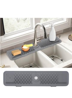 Buy Silicone Faucet Sink Mat, 24inch Kitchen Faucet Absorbent Mats, Silicone Sink Mat Sink Drain Pad Faucet Splash Guard for Kitchen Countertop, Bathroom, Laundry Room, Gray in UAE