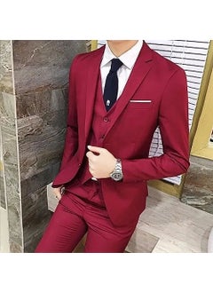 اشتري Mens Slim Fit Casual Suit Set Fashion Wine Red (suit + suit pants + shirt + bow tie) في الامارات