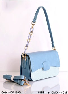 Buy Light Blue Women Leather Cross body Bag with Woven texture With Adjustable Shoulder Strap in Egypt