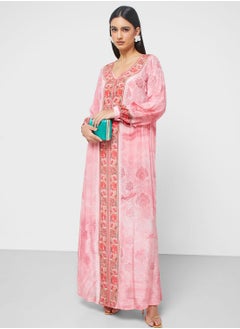 Buy Mesh Floral Print Jalabiya in UAE