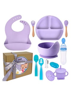 Buy Baby Feeding Set 11-Piece, Baby Led Weaning Utensils Set Includes Suction Bowl and Plate, Baby Spoon and Fork, Sippy Cup with Straw and Lid, Spoon Set Stage 1 and Stage 2, Food Feeder, Gift Packaging in UAE