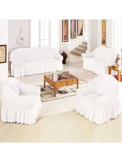 اشتري 4-Piece Super Stretchable Anti-Wrinkle Slip Flexible Resistant Jacquard Sofa Cover Set White في السعودية