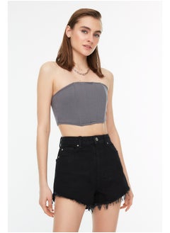 Buy Tassel Detail High Waist Denim Shorts in Black TWOSS22SR0563 in Egypt