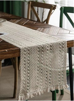 Buy 1-Piece Cutout Hollow Lace Tablecloth Fringed Table Runner for Coffee Table Dining Table TV Cabinet Tablecloth Beige White 180 x 35 Centimeter in UAE