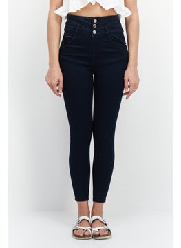 اشتري Women Slim Fit Solid Stretchable Denim Jeans, Dark Blue في الامارات