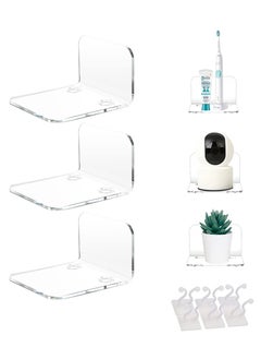 اشتري 3 PCS Acrylic Floating Wall Shelves for Security Cameras, Baby Monitors, Speakers, Universal Small Wall Shelf with 6 PCS Cable Clips, 10 PCS Strong Tapes, No Drill (Clear) في السعودية