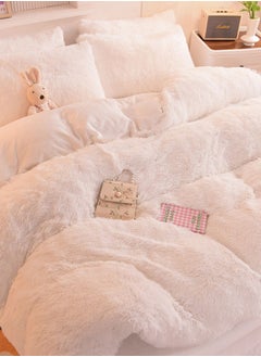 Buy White Faux Fur King Bedding Set 220X240Cm in UAE