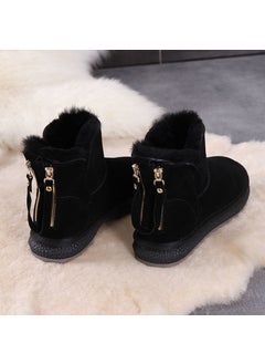 اشتري Womens Snow Boots 2024 Winter New Slimming Zipper Fur One-piece Thickened Wool Short Tube Trendy Non-slip Cotton ShoesBlack (shop priority) Black (shop priority) في الامارات