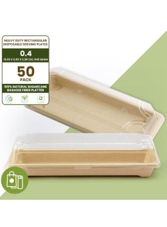 Buy Ecoway Food Serving Tray Made With Bagasse Sugarcane [Pack Of 50] Disposable Tray For Tea Snack 20 X 9 Cm Eco-Friendly Platters Compostable Biodegradable Trays in UAE