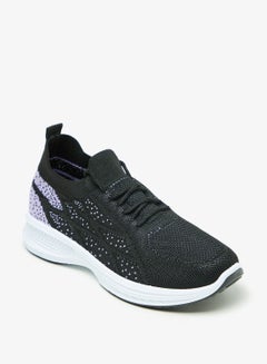 اشتري Textured Lace Up Running Shoes Black في الامارات