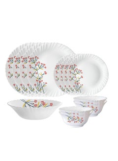 Buy 13 Pieces Opalware Dinner Sets- Microwave & Dishwasher Safe- Red Bud Dinnerware set with 4-Piece Full Plate/ 4-Piece Side Plate/ 1-Piece Serving Bowl/4-Piece Vegetable Bowl- White in Saudi Arabia